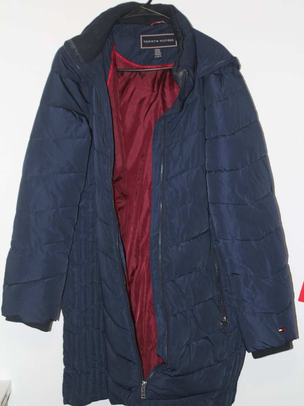 Tommy Hilfiger Men's XL Navy Blue Long Hooded Puffer Winter Coat
